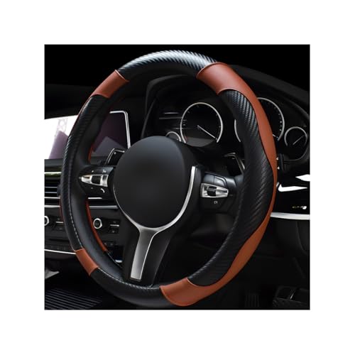 povtii Car Steering Wheel Cover, 15 Inch Leather Breathable Auto Steering Wheel Protector, Comfortable Non-Slip Vehicle Steering Wheel Covers, Universal Car Accessories (Coffee, with Lining) - color: Coffee, With Lining