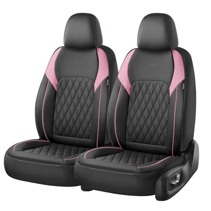 Coverado Leather Seat Covers, Waterproof Car Seat Covers Front Seats, Luxury Front Car Seat Covers Faux Leather Car Seat Protector, Automotive Car Seat Covers Universal Fit Most Cars Truck, Black&Pink - color: Black&Pink, size: Front