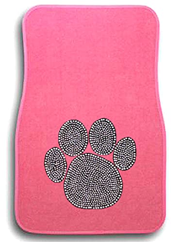Universal Fit Pink Car Carpet Floor Mats Crystal Bling Rhinestone-Studded Front Rear 4 Piece Full Set (Paw Foot-Pink) - color: Paw Foot-Pink