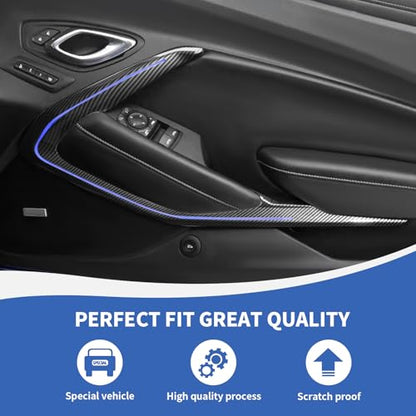 RAZPOY for Camaro Inner Door Panel Trim, Door V Shape Panel Cover Compatible with Chevy Camaro 2016-2024, Carbon Fiber (Fits LED Light Strips)