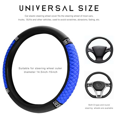 Bling Car Steering Wheel Cover, 15 Inch Sparkly Rhinestone Soft Leather Steering Wheel Protector, Non-Slip Universal Auto Elastic Steering Wheel Covers for Women Girls (Blue) - color: Blue