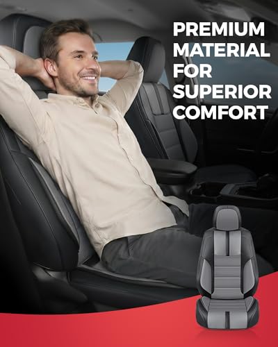 FREESOO Universal Full Seat Covers, Waterproof Faux Leather Automotive Seat Covers with Carbon Fiber Texture Seat Belt Pads, Anti-Slip Airbag Compatible Car Seat Covers for Cars SUVs Trucks - color: Black Gray, size: Full Set - 5 Seats