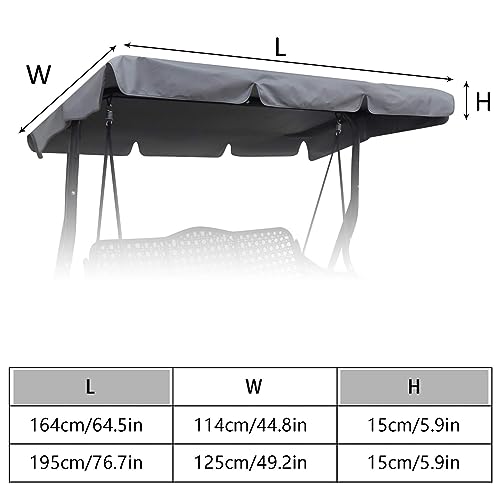 Patio Swing Chair Canopy Replacement,3 Seat Outdoor Porch Swing Seat Canopy Cover,Waterproof Windproof Anti-UV Heavy Duty Rip Proof Garden Hammock Top Garden Furniture Cover Outdoors,L - color: Grey, size: L: 195 x 125 x 15cm / 77'' x 49'' / 5.9''