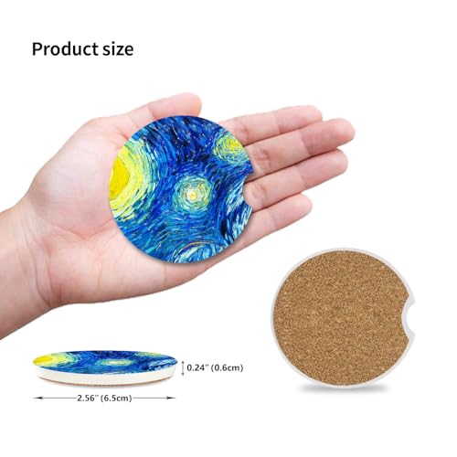 The Stars Car Coasters Pack of 2,Absorbent Ceramic Car Coasters Set for Women/Men,Drink Cup Holder Coasters,with A Finger Notch for Easy Removal - color: The Stars