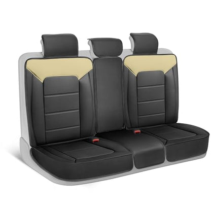 Motorbox Classic Edition Bench Seat Cover, Premium Faux Leather Back Seat Covers for Cars Trucks Vans SUV, Rear Car Seat Covers Back Seats Only, Automotive Interior Cover - Beige - color: Black/Beige Rear Seat
