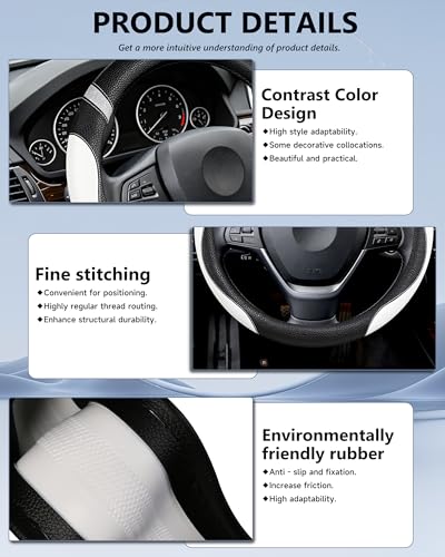 Steering Wheel Cover for Women Leather Universal Steering Wheel Cover for Car 15 inch (White) - color: White