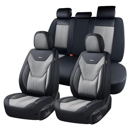 Coverado Car Seat Covers Full Set, Front Seat Covers with Lumbar Support and Back Seat Cover Waterproof Leather Automotive Seat Cover, Universal Car Interior Protectors Cushion for Most Cars - color: Black-Gray, size: FullSet