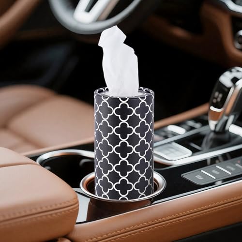 Car Tissues with Facial Tissue, 4 Pack Geometric Tissue Cylinder for Car Cup Holder, 2 Ply 50 Count Travel Tissues Tube for Console, Minimal Pattern Car Accessories
