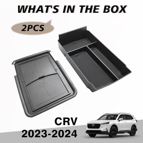 Center Console Organizer Compatible with 2023 2024 2025 2026 Honda CRV & CRV Hybrid Tray & Armrest Hidden Storage Compartment 2PCS Set(Console Tray+Hidden Organizer) - style: Console Organizer & Hidden Compartment