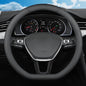 D-Shaped Steering Wheel Cover for Volkswagen VW Atlas Tiguan Jetta ID.4 Passat Taos Golf Beetle Polo GTI Touareg CC SEL SE R-line S Cross Sport Car Accessories, 14.5-15 inch Black