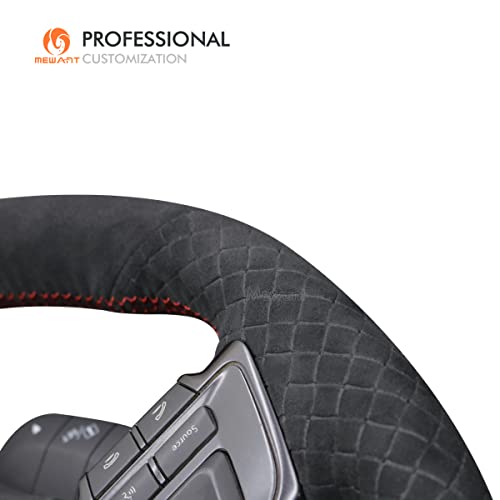 MEWANT Hand Sewing Breathable Car Steering Wheel Cover for Subaru WRX 2015-2021 / WRX STI 2015-2021 Steering Wheels Accessories for Subaru WRX (STI) - color: style-27：Black Quilted Alcantara + Red Thread