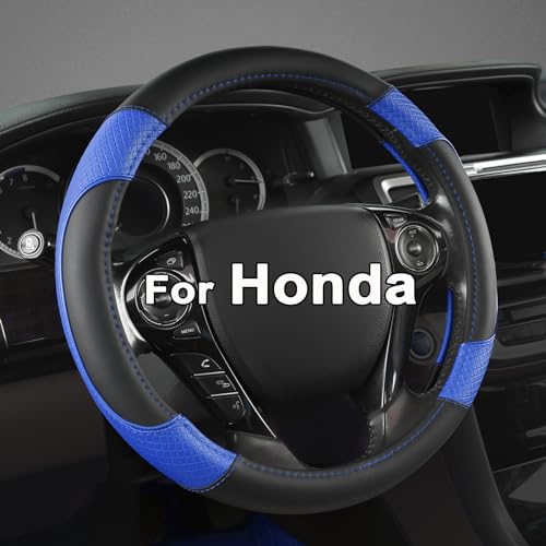 GIANT PANDA Microfiber Leather Steering Wheel Cover for Honda Accord,Civic,CR-V,HR-V,Pilot(Diamond-Pattern-Black+Blue-Standard Size) - color: B-Black+Blue, size: Standard size (14.5''-15'')