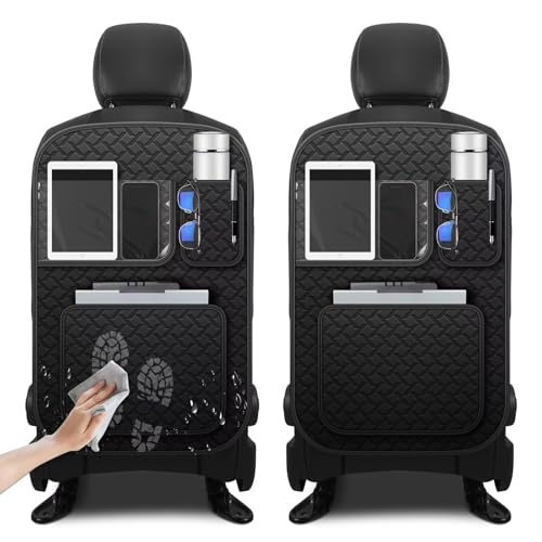 Back Seat Protector 2 Pack Fit for Jeep Grand Cherokee Car Kick Mats with Touch Screen Tablet Holder Storage Organizer Waterproof Dirt Proof Faux Leather Auto Accessories for Kids (Black) - color: #003 Black, size: For Jeep Grand Cherokee-2 Pack