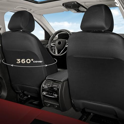 Coverado Car Seat Covers Full Set, Luxury Leather Car Seat Covers, Automotive Front and Rear Mesh Seat Covers, Full Set 5 Seats, Black Red Seat Covers for SUV Sedan Truck - color: Red&Black, size: FullSet