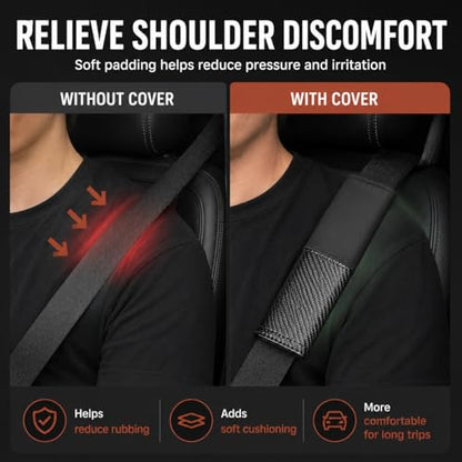 2 PCS Car Seat Belt Cover Pads - Seatbelt Covers with Carbon Fiber & Faux Leather, Soft Shoulder Strap Cushion for Neck & Shoulder Pain Relief, Universal Fit for Car Truck Accessories(Black)