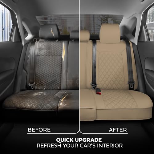 MotorBox Prestige Edition Napa Leather Seat Covers Full Set - Beige Car Seat Covers Front Seats and Back Car Seat Protector, Waterproof and Universal Fit for Most Small to Medium Autos, Trucks & SUVs - color: Beige Full Set