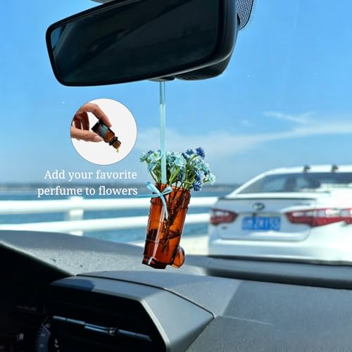 Cowboy Boot Car Charm Country Rear View Mirror Wildflower Bouquet Car Mirror Charm Western Car Accessories Blue Bow Hanging Cute Car Decor Ornament Pendent for Women Man
