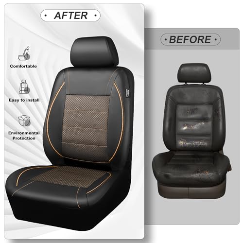 CAR PASS Piping PU Leather Car Seat Cover Full Set,Inside Zipper Design and Reserved Opening Holes,Airbag Compatible,Universal FIT for Car, SUVs,Van,Small Trucks（Full Set, Black & Gold） - color: Black and Gold