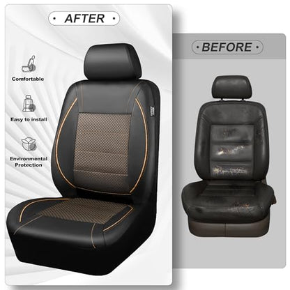 CAR PASS Piping PU Leather Car Seat Cover Full Set,Inside Zipper Design and Reserved Opening Holes,Airbag Compatible,Universal FIT for Car, SUVs,Van,Small Trucks（Full Set, Black & Gold） - color: Black and Gold