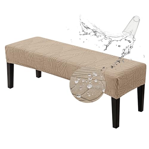 Genina Stretch Jacquard Dining Bench Cover - Anti-Dust Removable Bench Slipcover Washable Bench Seat Protector Cover for Living Room, Bedroom, Kitchen-Khaki - color: Khaki, size: Macrophyte