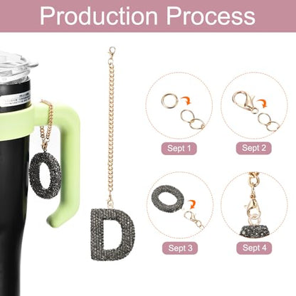 MECCANIXITY Bling Car Letter Charm, Initial D Letter Interior Car Rear View Mirror Decoration Hanging Crystal Ornaments for Women Bags Water Cup DIY Craft, Gray - style: D Letter