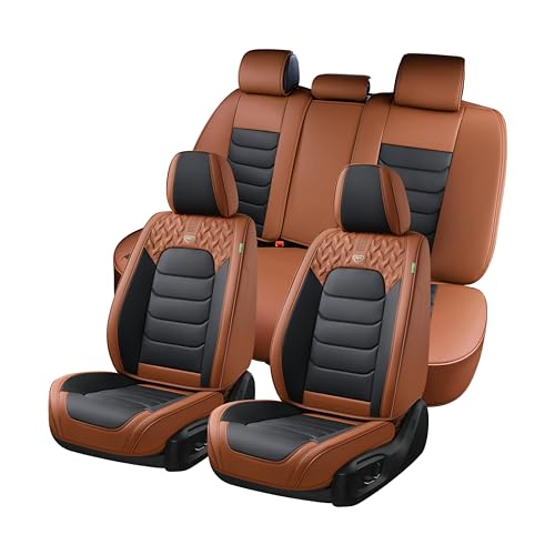 FLORICH Seat Cover for Cars, Front&Rear Seat Covers, Waterproof Automotive Car Seat Covers, Brown Car Seat Cushion Accessories for Most Car Interior Covers Sedan Truck SUV(Brown&Black, Full Set) - color: Brown&Black, size: Fullset