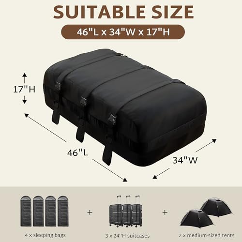 iBirdie Roof Rack Cargo Carrier 15.3 Cubic Feet, Soft-Shell Rooftop Cargo Box, Waterproof Heavy Duty 1200D for Car with/Without Roof Rack, Includes Anti-Slip Mat, Door Hooks, 46x34x17 inches - size: 46"x34"x17" 15.3 Cubic feet