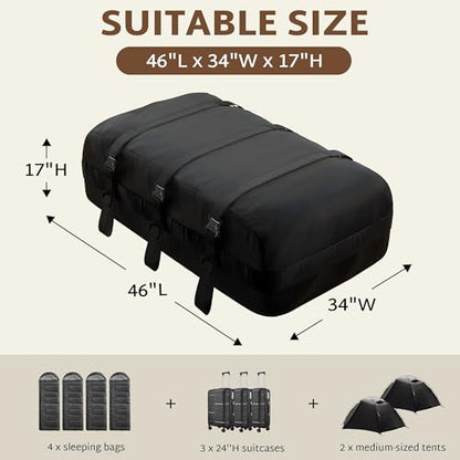 iBirdie Roof Rack Cargo Carrier 15.3 Cubic Feet, Soft-Shell Rooftop Cargo Box, Waterproof Heavy Duty 1200D for Car with/Without Roof Rack, Includes Anti-Slip Mat, Door Hooks, 46x34x17 inches - size: 46"x34"x17" 15.3 Cubic feet
