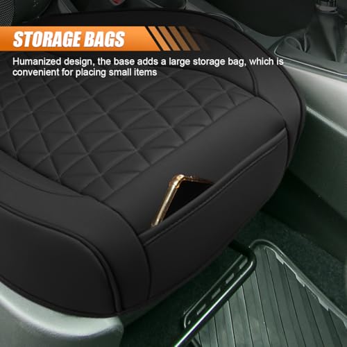 Luxury Faux Leather Car Seat Cover, Anti-Slip Waterproof Universal Front Bottom Seat Protector with Storage Pocket, Triangular Pattern Vehicle Seats Cushion for Sedans, SUVs, Trucks (Black) - color: Black