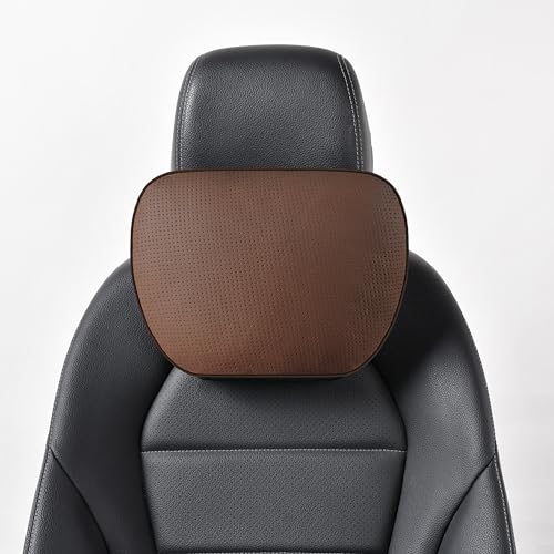 Genuine Leather Car Neck Pillow for headrest,Support Drive Seats Head Cushion,Real Cow Leather,11.8x7.5”,Plant-Based Polyester,Thickness & Height Adjustable,Inner Liner fillable(Coffee,1p) - color: Coffee, size: 1P Cowhide Leather neck pillow