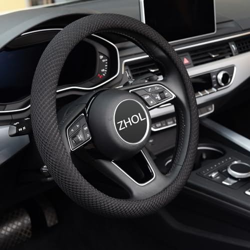 ZHOL Steering Wheel Cover Universal 15 inch Microfiber Breathable Ice Silk Steering Wheel Covers Anti-Slip Car Interior Accessories for Women Men, Warm in Winter and Cool in Summer, Black - color: Black