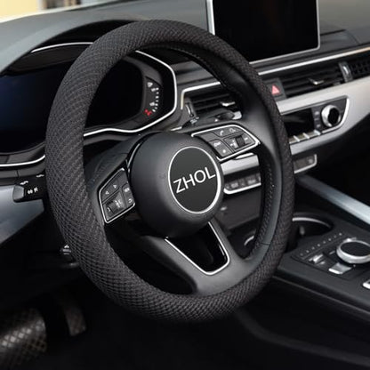 ZHOL Steering Wheel Cover Universal 15 inch Microfiber Breathable Ice Silk Steering Wheel Covers Anti-Slip Car Interior Accessories for Women Men, Warm in Winter and Cool in Summer, Black - color: Black