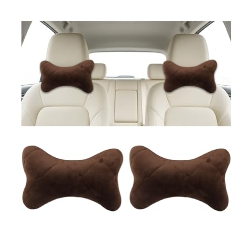2PCS Car Headrest Pillow, Comfortable Ergonomic Design Vehicle Seat Neck Pillow for Driving Fatigue Relief, Soft Breathable Automotive Interior Head Rest Cushion Pad, Universal Fit (Coffee) - color: Coffee