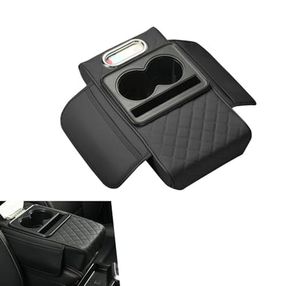 Car Armrest Cushion, 5-in-1 Center Console Cover Organizer, Multi-Functional Car Armrest Storage Box with 2 Cup Holder, Car Accessories Interior Organizers for Most Cars (Black)