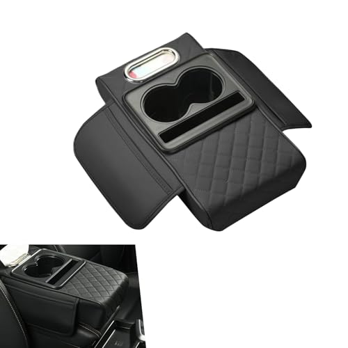 Car Armrest Cushion, 5-in-1 Center Console Cover Organizer, Multi-Functional Car Armrest Storage Box with 2 Cup Holder, Car Accessories Interior Organizers for Most Cars (Black)