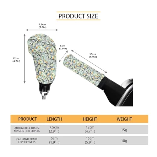 AFPANQZ Dollar Print Hand Brake Cover Sweat Absorbing with Breathable Car Gear Shift Sleeve Machine Washable 2 Pieces Set Vehicles Shift Knob Protection Cover - color: Dollar