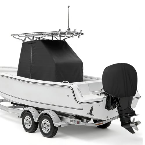 T-Top Boat Center Console Cover with Motor Cover, 1200D Heavy Duty Waterproof 95" L x 59" W x 72" H Marine Grade Tear-Resistant T-Top Console Cover Fit for Center Console and Helm - size: 95"L x 59"W x 72"H