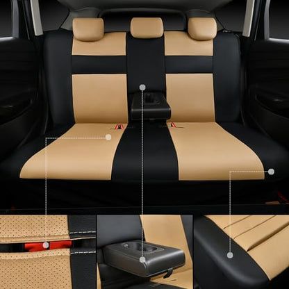 CAR PASS Leather Seat Covers Full Set Universal Water Resistant 3D Foam Back Support, Luxury Comfort Automotive 5 Seat Covers All Season Fit for SUV,Sedan,Van, Airbag Compatible Elegance(Beige Black) - color: Black and Beige