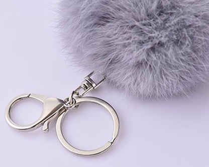 Cute Faux Rabbit Fur Ball Pom Pom Keychain Car Key Ring Handbag Tote Bag Pendant Purse Charm - color: Gray