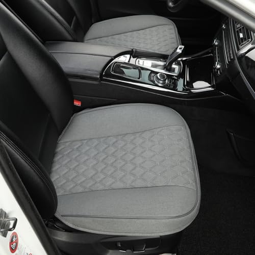 Linen Front Car Seat Cover Protector Anti-Slip Bottom Seat Cover Fits 95% of Vehicles,Wrapping Around The Bottom,Diamond Pattern(Gray-2Pcs)