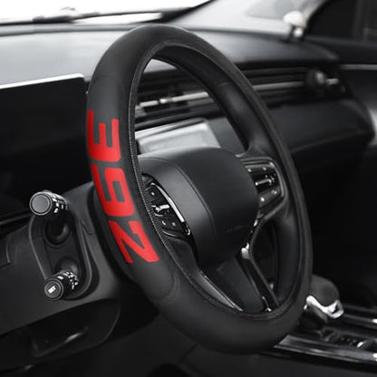 Premium Leather Steering Wheel Cover Compatible with Dodge Challenger Durango SRT 392, Universal Fit 14-15 Inch, Breathable, Comfortable Grip, Lightweight, Easy Install Accessory - color: Red 392