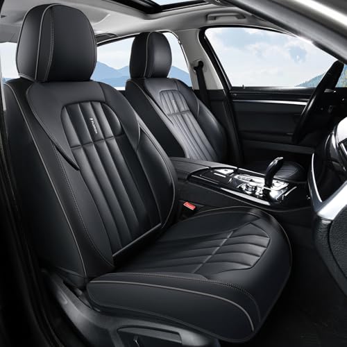 FLORICH Front Car Seat Covers, Leather Seat Covers for Cars, Waterproof Car Seat Protectors 2 Pack, Front Seat Covers for Cars, Automotive Seat Covers Protector Fit for Most Cars SUV Truck - Black - color: Black, size: FrontPair