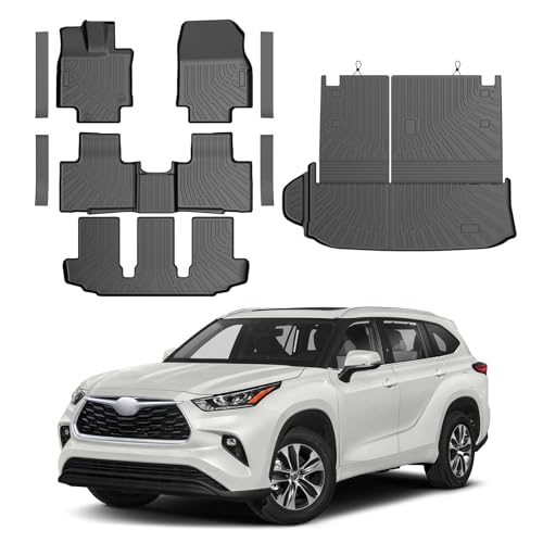 Cartist Floor Mats for Toyota Highlander 2020-2026 7 Seat (Both Hybrid and Gas, Not Grand), All Weather Cargo Liner with Backrest Mat and Door Sill Guards for Highlander Accessories, Heavy Duty - size: 1)Toyota Highlander 7 Seat 20+ Full Set