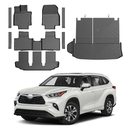 Cartist Floor Mats for Toyota Highlander 2020-2026 7 Seat (Both Hybrid and Gas, Not Grand), All Weather Cargo Liner with Backrest Mat and Door Sill Guards for Highlander Accessories, Heavy Duty - size: 1)Toyota Highlander 7 Seat 20+ Full Set