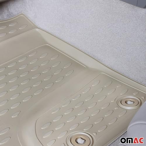 OMAC Floor Mats for Toyota Highlander 2001-2007 Car Mats All Weather 3D Custom Fit Rubber Mat Waterproof Odorless TPE Floor Liners Laser Measured Non-Slip (Beige)