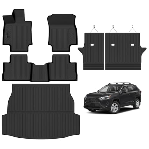 Naibeve Floor Mats for 2019-2024 2025 Toyota RAV4 Gas- All Weather for Toyota RAV4 Floor Mats & Cargo Mat & Backrest Mats Waterproof Interior Accessories - size: 4)RAV4 Gas|2019-2025