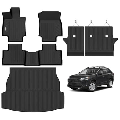 Naibeve Floor Mats for 2019-2024 2025 Toyota RAV4 Gas- All Weather for Toyota RAV4 Floor Mats & Cargo Mat & Backrest Mats Waterproof Interior Accessories - size: 4)RAV4 Gas|2019-2025