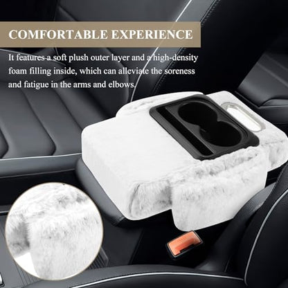 wuyaoyao Car Center Console Armrest Pillow, 13.78"×7.87"×2.76" Soft Plush Arm Rest Cover for Cars, 5-in-1 Warm Fluffy Auto Armrest Cushion Pad w/Pocket, Tissue Box, Cup Holder (White) - color: White