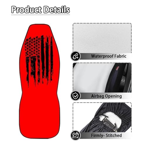 American Flag Printed 2 Pcs Car Seat Cover for Front Seat, Waterproof Auto Front Seat Cover Airbag Compatible, All Weather Front Car Seat Cover, Easy to Install, Car Interior Accessories - color: American Flag - Red and Black
