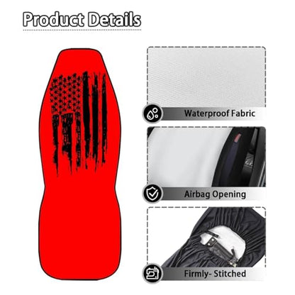 American Flag Printed 2 Pcs Car Seat Cover for Front Seat, Waterproof Auto Front Seat Cover Airbag Compatible, All Weather Front Car Seat Cover, Easy to Install, Car Interior Accessories - color: American Flag - Red and Black